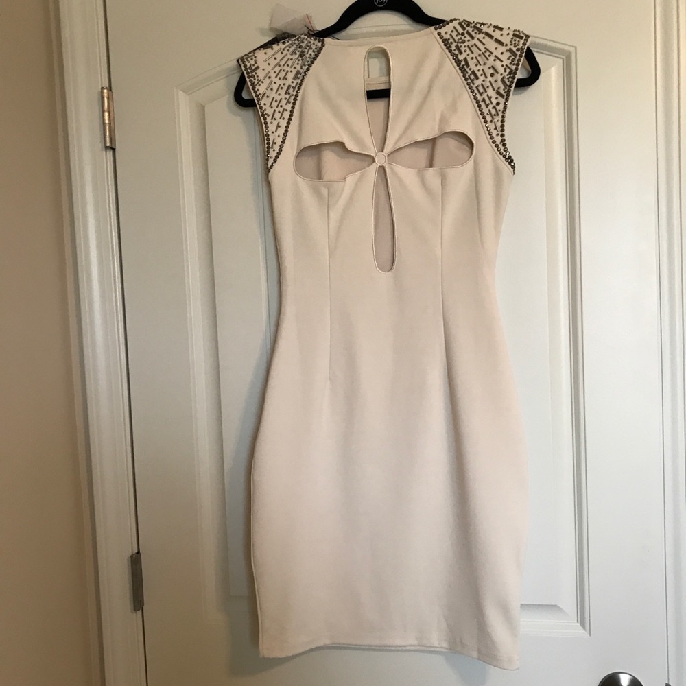 NWT Cream Dress with Beaded Shoulders
